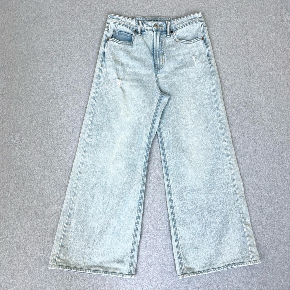 Old Navy Wide Leg Jeans Womens 4 Sky Hi A Line Blue Light Wash Denim Baggy READ